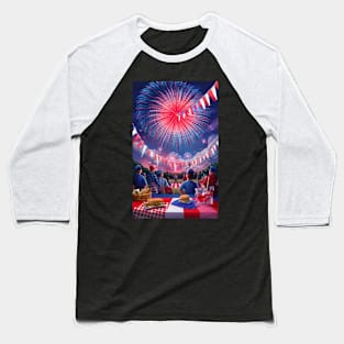 Fourth of July Patriotic Design Watching Fireworks Baseball T-Shirt